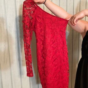 Red lacy one armed dress